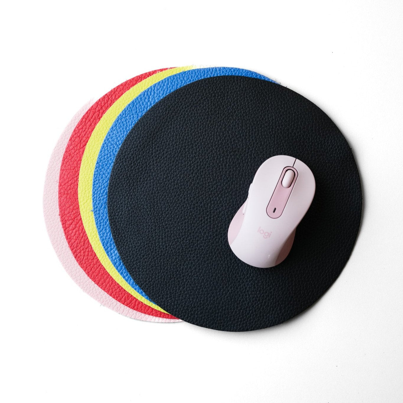 Mousepad Desktop Laptop Mouse Leather Circle Pebbled